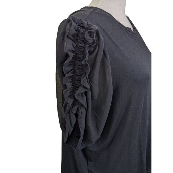 Philosophy Woman NEW Plus 2X Top Blouse Black Ruffle Sheer Short Sleeve Stretch - Picture 2 of 8